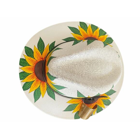 MEXICAN Artisanal Hat Handpainted Fedora Floral Sunflower Sombrero Panama Boho M - Picture 3 of 9